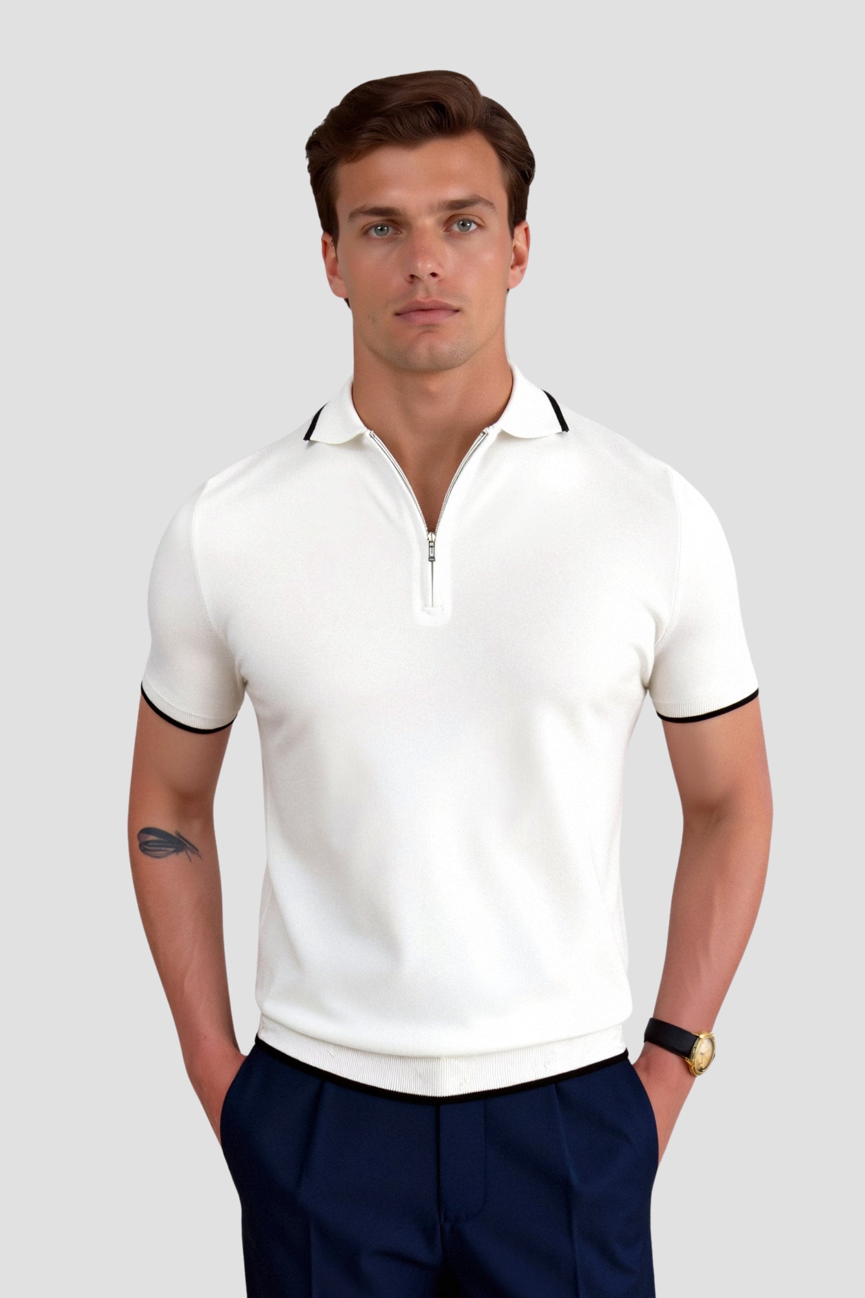 NOBA Knitted Quarter Zip Golf Polo